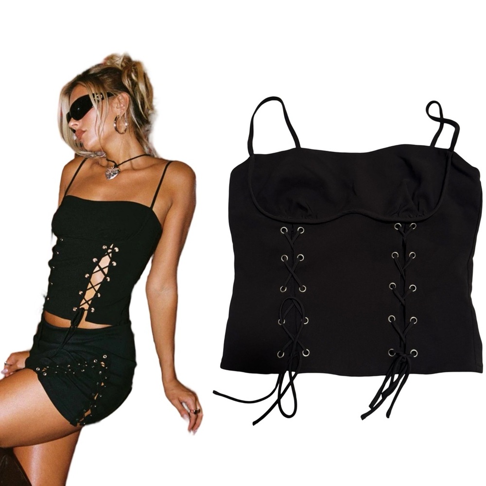 Princess Polly Women’s Kiss And Tell Cutout Tie Crop Top Black Size 6 Black